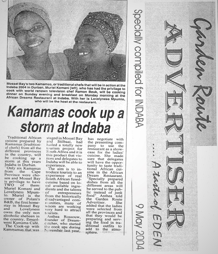 Coverage of Muriel at Indaba 2004 in the Garden Route Advertiser